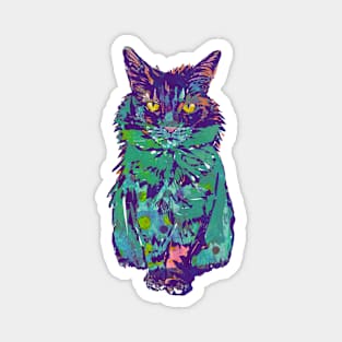 Colorful Purple Green Polka Dot Cat Magnet