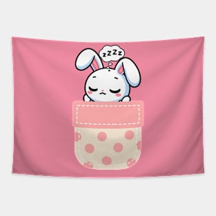 Sleepy Bunny in Polka Dot Pocket Tapestry