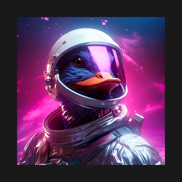 Vaporwave Retrowave Synthwave Duck Astronaut Space Fantasy Illustration by bullquacky