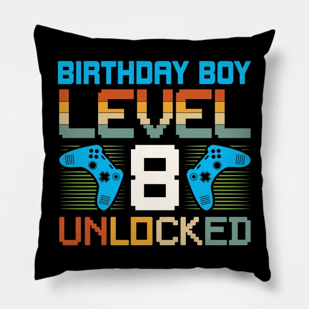 Birthday Boy Level 8 Unlocked Gamer Birthday Pillow by busines_night