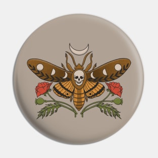 Deaths Head Moth & Poppy Flowers Pin