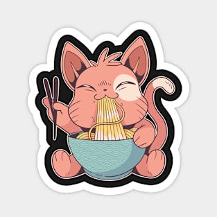 Cat Eating Ramen Japanese Art Magnet