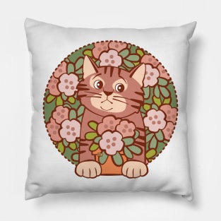 Shy Kitten Hiding in Flowers Pillow