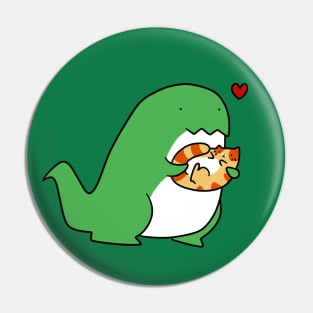 T-rex Loves Tabby Cat Pin