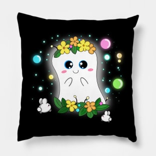 Cute Ghost with Flower Crown Pillow