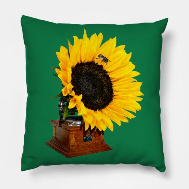 Sunflower Gramophone Pillow by valentinahramov