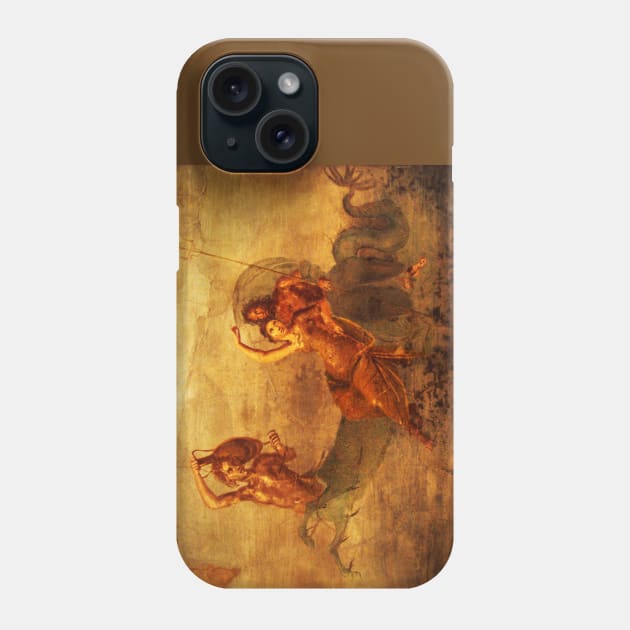 NEPTUNE AND AMPHITRITE WITH A HIPPOCAMPUS Pompeii Roman Fresco Phone Case by BulganLumini