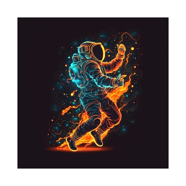 Astronaut dancing in space with fire by ramith-concept