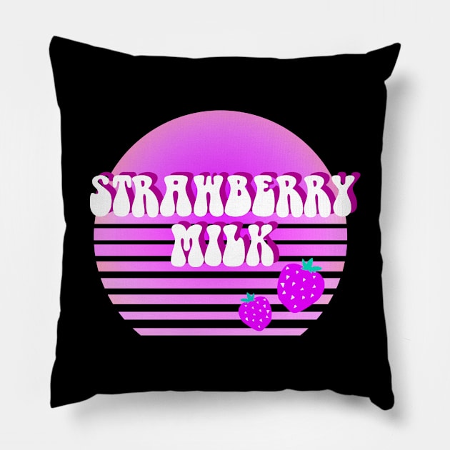 Strawbery milk 90s retro vibe Pillow by PG Illustration