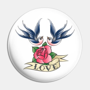 Love Tattoo with Swallows and Rose Pin