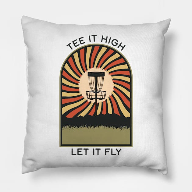 Tee It High Let It Fly | Disc Golf Vintage Retro Arch Mountains Pillow by KlehmInTime