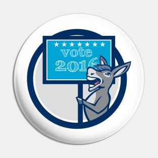 Vote 2016 Democrat Donkey Mascot Circle Cartoon Pin