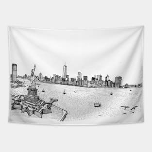 New York Skyline USA Pen and Ink Illustration Tapestry