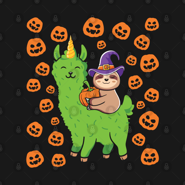 Sloth Riding a Halloween Llamicorn by Luxinda