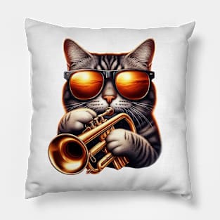 trumpet cat - jazz meow cat Pillow