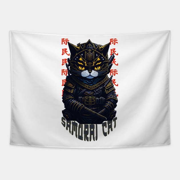 Samurai Cat Tapestry by 