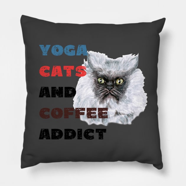 Yoga cats and coffee addict funny quote for yogi Pillow by Red Yoga