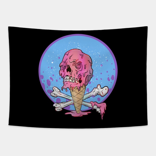 Screaming Ice Cream Dripping Skull Tapestry by Trendy Black Sheep