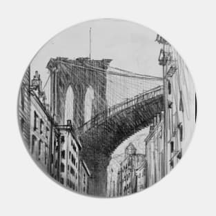 City sketch of New York with a view to Brooklyn Bridge Pin