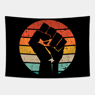 Black History Month Raised Fist Retro Sunset Grunge effect Tapestry