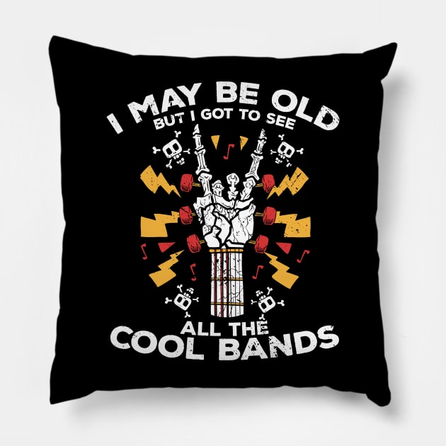 I May Be Old But I Got to See All the Cool Bands // Retro Music Lover // Vintage Old School Skeleton Guitar Rock n Roll Pillow by SLAG_Creative