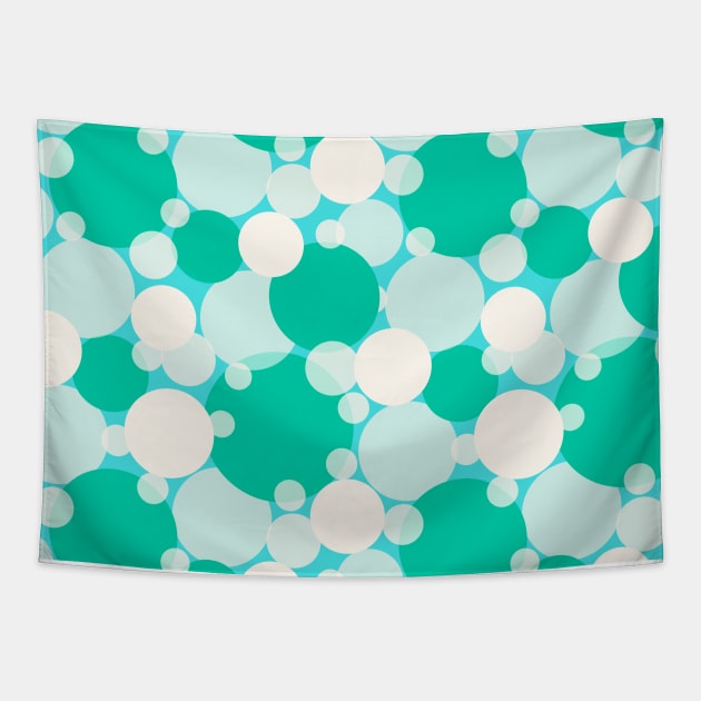 White and green circles over blue Tapestry by marufemia