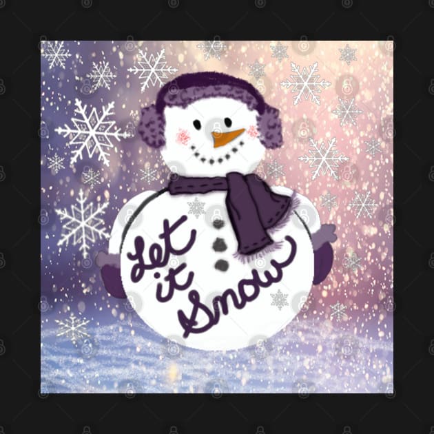 Snowman Christmas Let It Snow Graphic Art Design: Purple Winter Snow Scene Gifts by tamdevo1