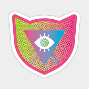 Rainbow Laser Cat Whiskers Evil Eye LGBTQIA2S+ Pink Green Triangle Shield Protection Optical Illusion Illuminati Y2K Graphic Design Magnet