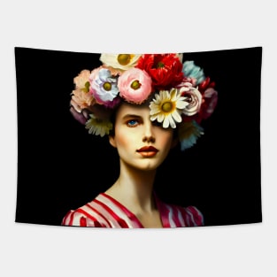 Flower Head Woman Renaissance Style Painting Tapestry