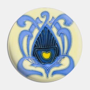 Art Nouveau Majolica Tile Peacock Pin