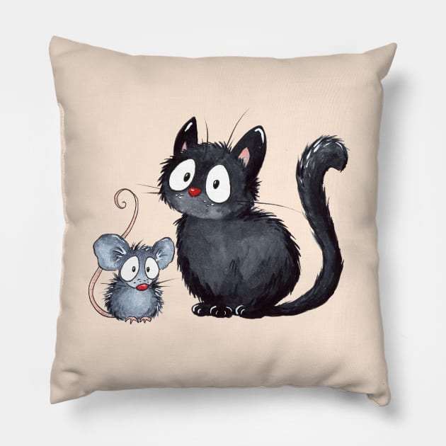 Cat and Mouse Pillow by Alyona Shilina