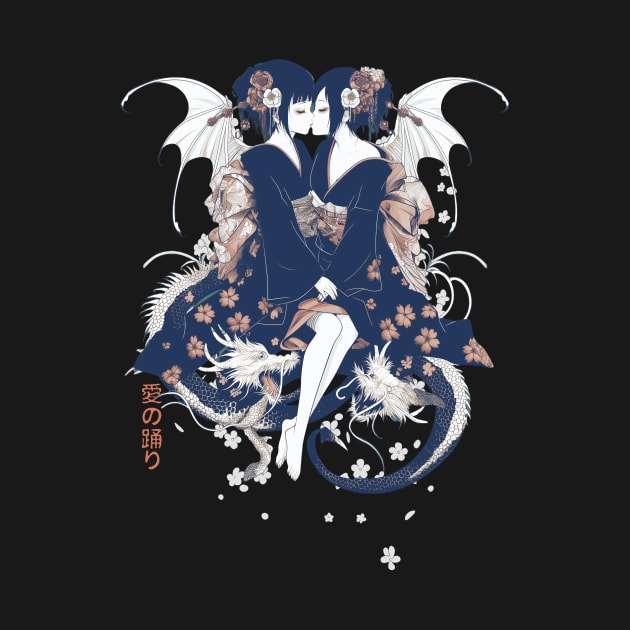 Two Geishas Kissing Graphic T-Shirt 03 by ToddT