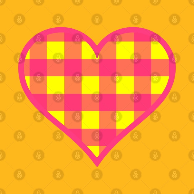 Pink and Yellow Buffalo Plaid Heart by bumblefuzzies