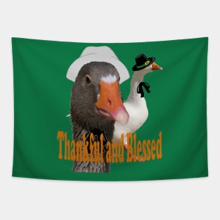 Thankful and Blessed Thanksgiving Pilgrim Ducks In Costume Tapestry