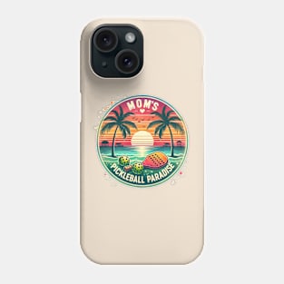 Mom's Pickleball Paradise, vintage retro design, paddles and pickleball ball on the beach,vintage pickleball Phone Case