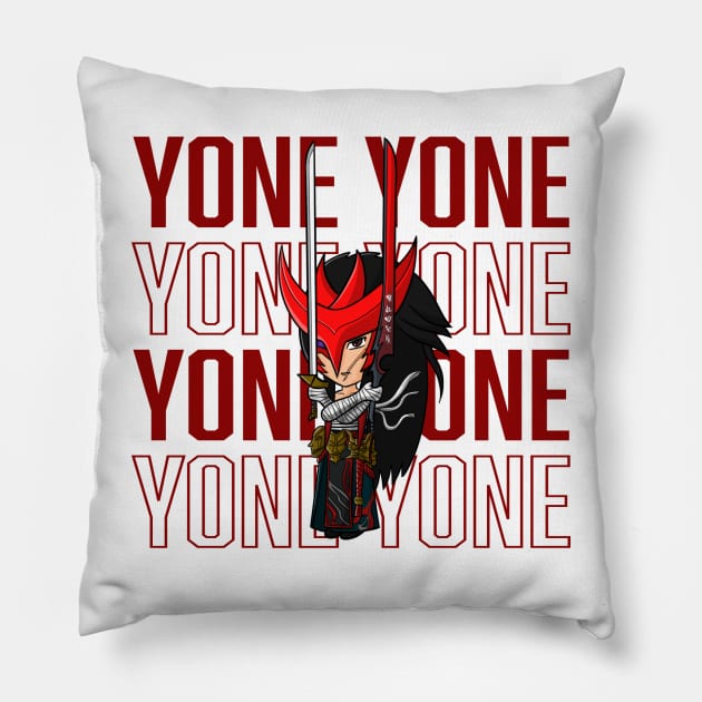 Yone - Red background Pillow by Flower Flame