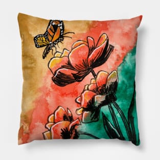 Butterfly Finding Flowers Pillow