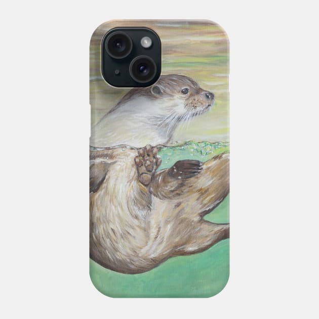 Playful River Otter Painting Phone Case by ArtbyKirstenSneath