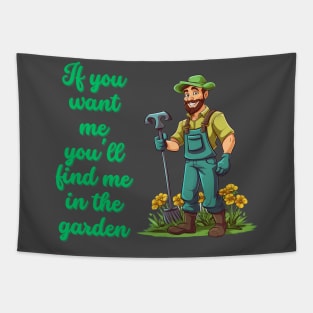 Cartoon design of a male gardener with humorous saying Tapestry