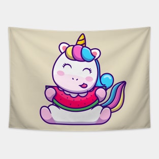 Cute Unicorn Eating Watermelon Tapestry