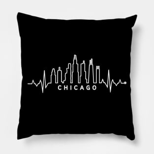 Chicago City Skyline EKG Heartbeat Night Sky Silhouette Pillow