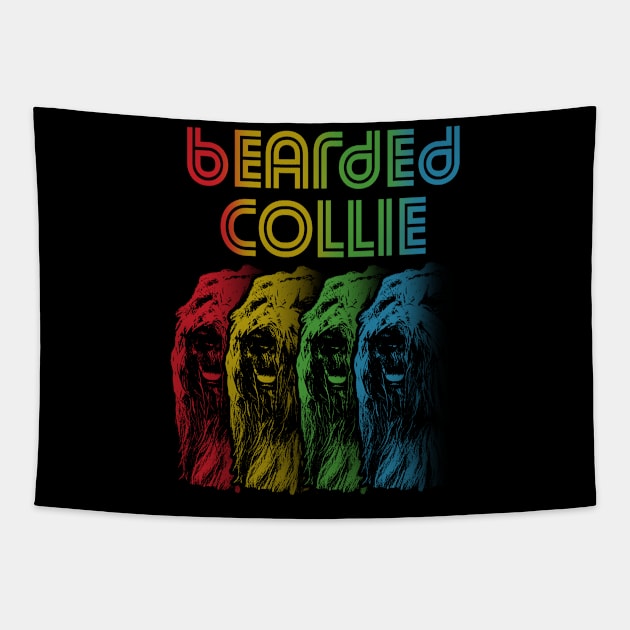 Cool Retro Groovy Bearded Collie Dog Tapestry by Madfido
