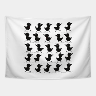 Cute funny birds walking in line Tapestry