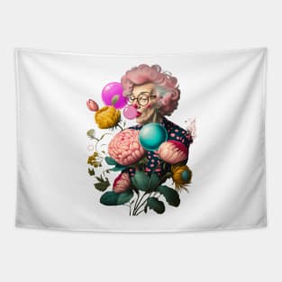 Rad lady and her bubblegum with flowers Tapestry