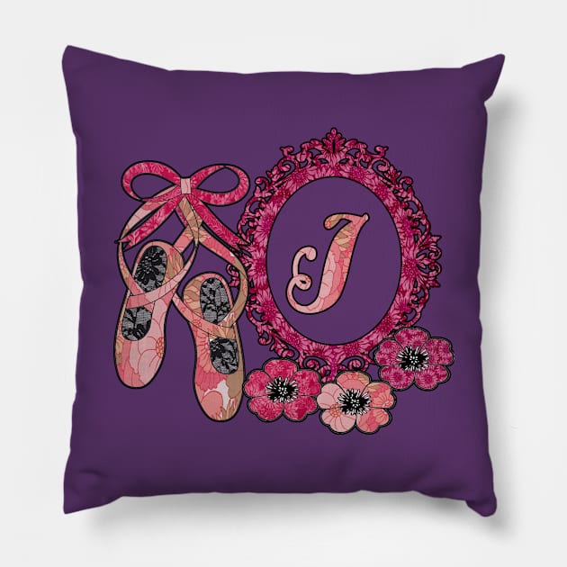 Pink floral ballerina Monogram art J Pillow by artbyomega