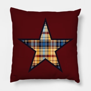 Black star design filled with an western shirt plaid Pillow