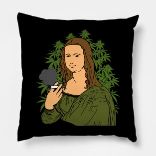 Mona Lisa Smoke Weed Funny Meme Pillow