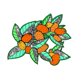 Orange Kumquat Fruits with Leaves and Flowers T-Shirt