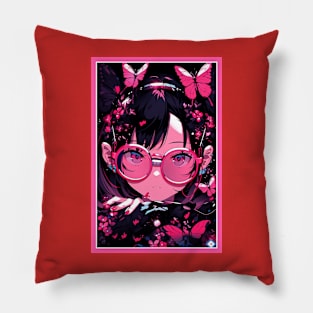 Aesthetic Anime Girl Pink Rosa Black | Quality Aesthetic Anime Design | Chibi Manga Anime Art Pillow