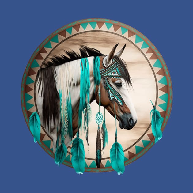 Western Horse Tribal Turquoise Stripe Design for Boys Men by Kertz TheLegend